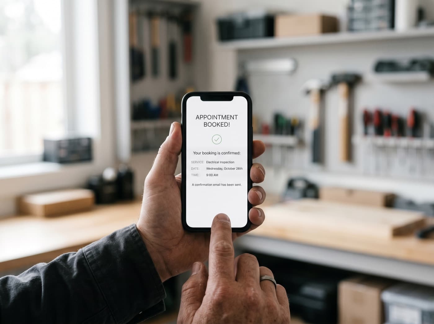 The TradeFlow booking flow on a phone